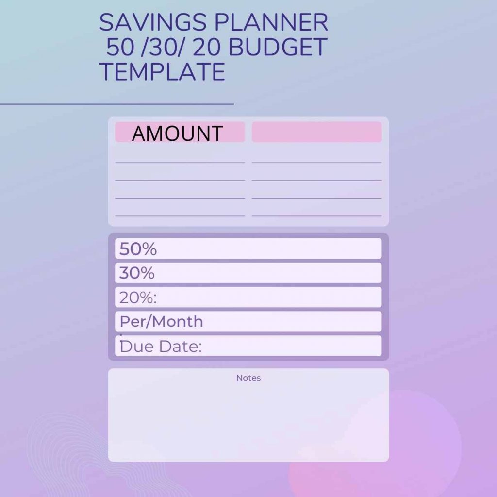 _Saving planner 50 30 20 budget template 