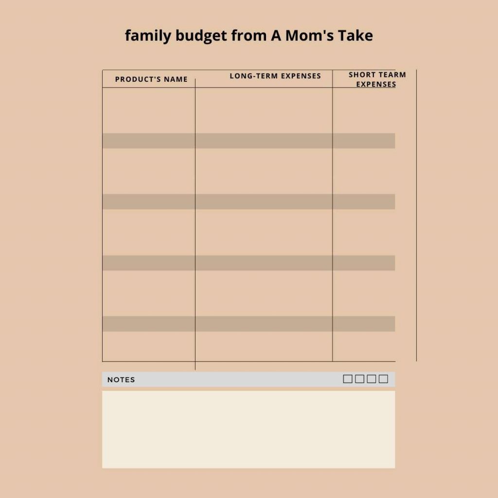 family budget from A Mom's Take
