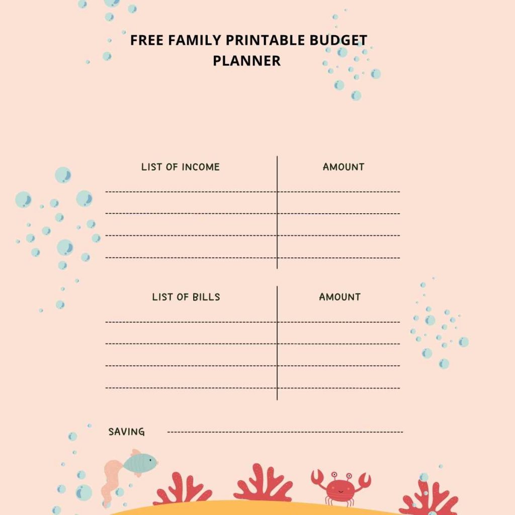 _free family printable Budget planner