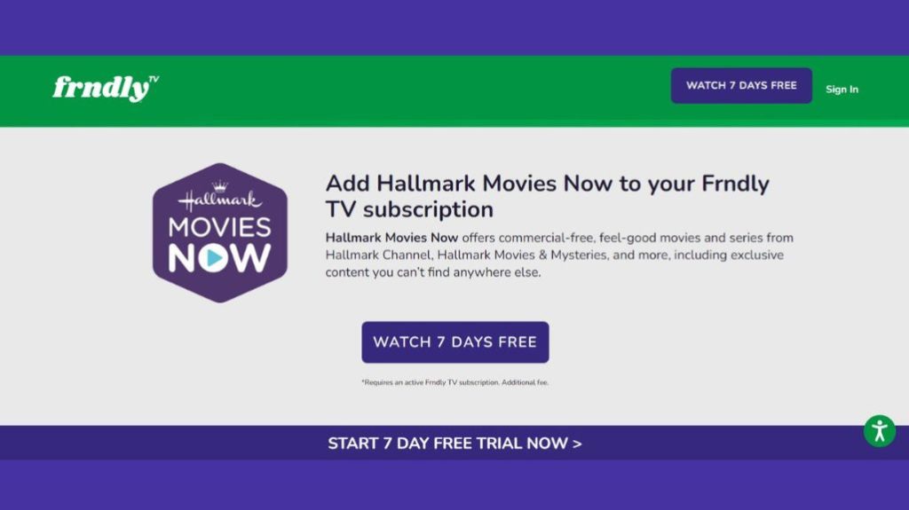 Add Hallmark Movies in Frndly TV plans