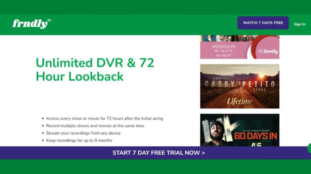 Frndly TV free trial features